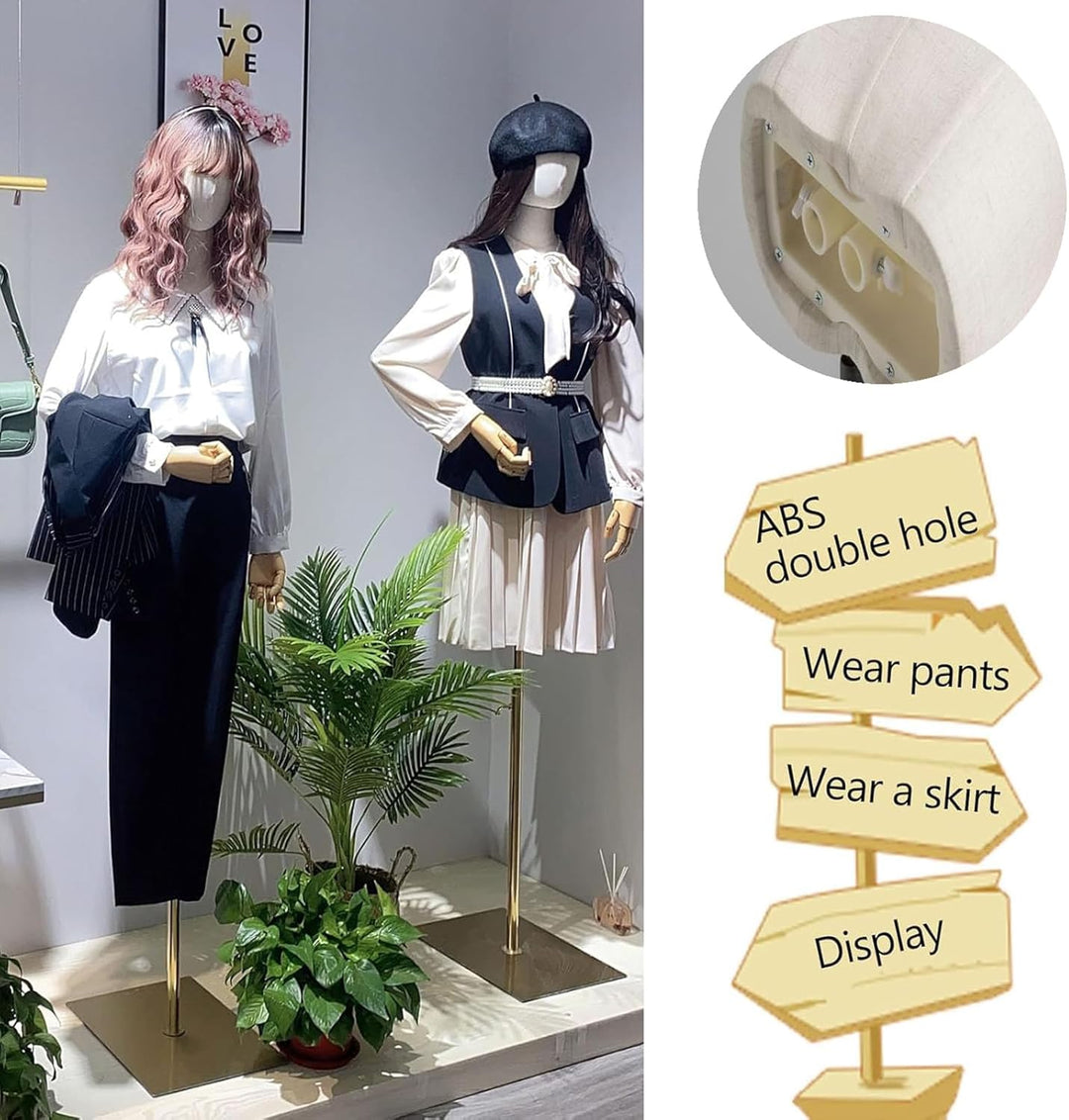 pujindu Schaufensterpuppe Körper Weiblich, Schneiderpuppe Torso mit Hölzernen Arm Abnehmbarer Kopf,