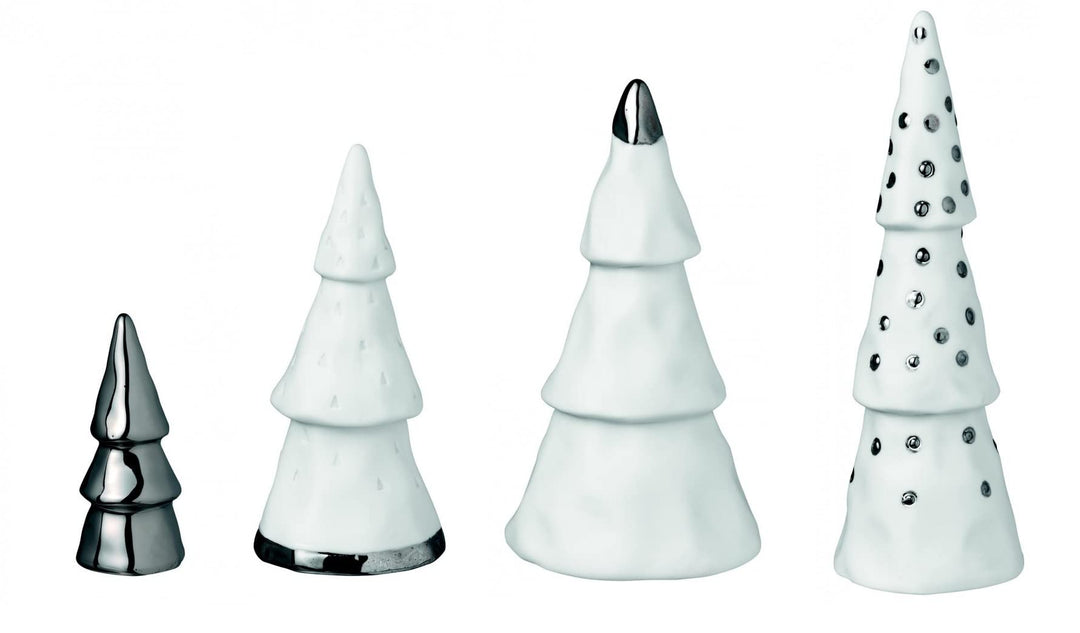 Räder 88683 Winterzeit - Weihnachtswald - Dekotannen - 4 er Set - Porzellan - weiss/Silber