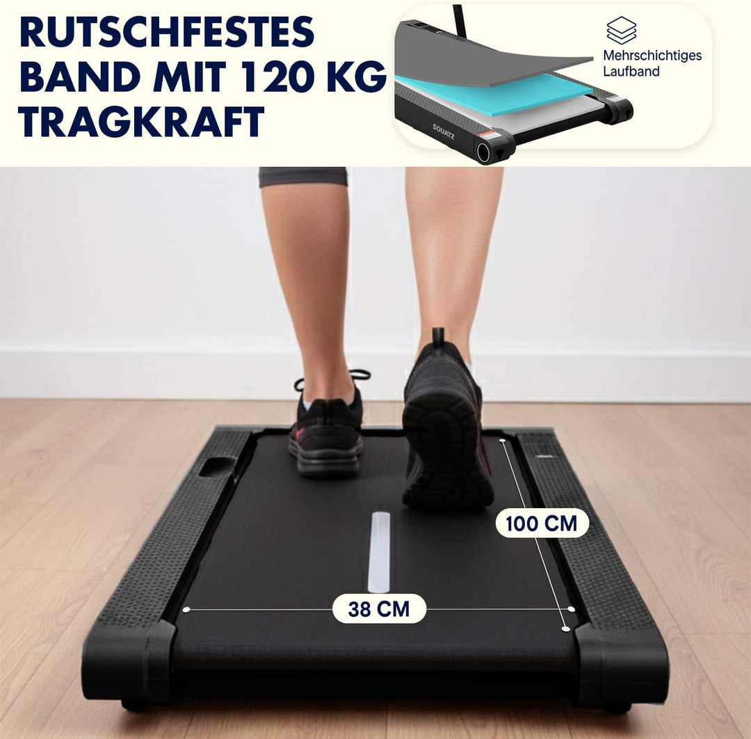 SQUATZ 2-in-1 Walking Pad Laufband, klappbar und platzsparend, ideal für Zuhause und Büro, unter Sch