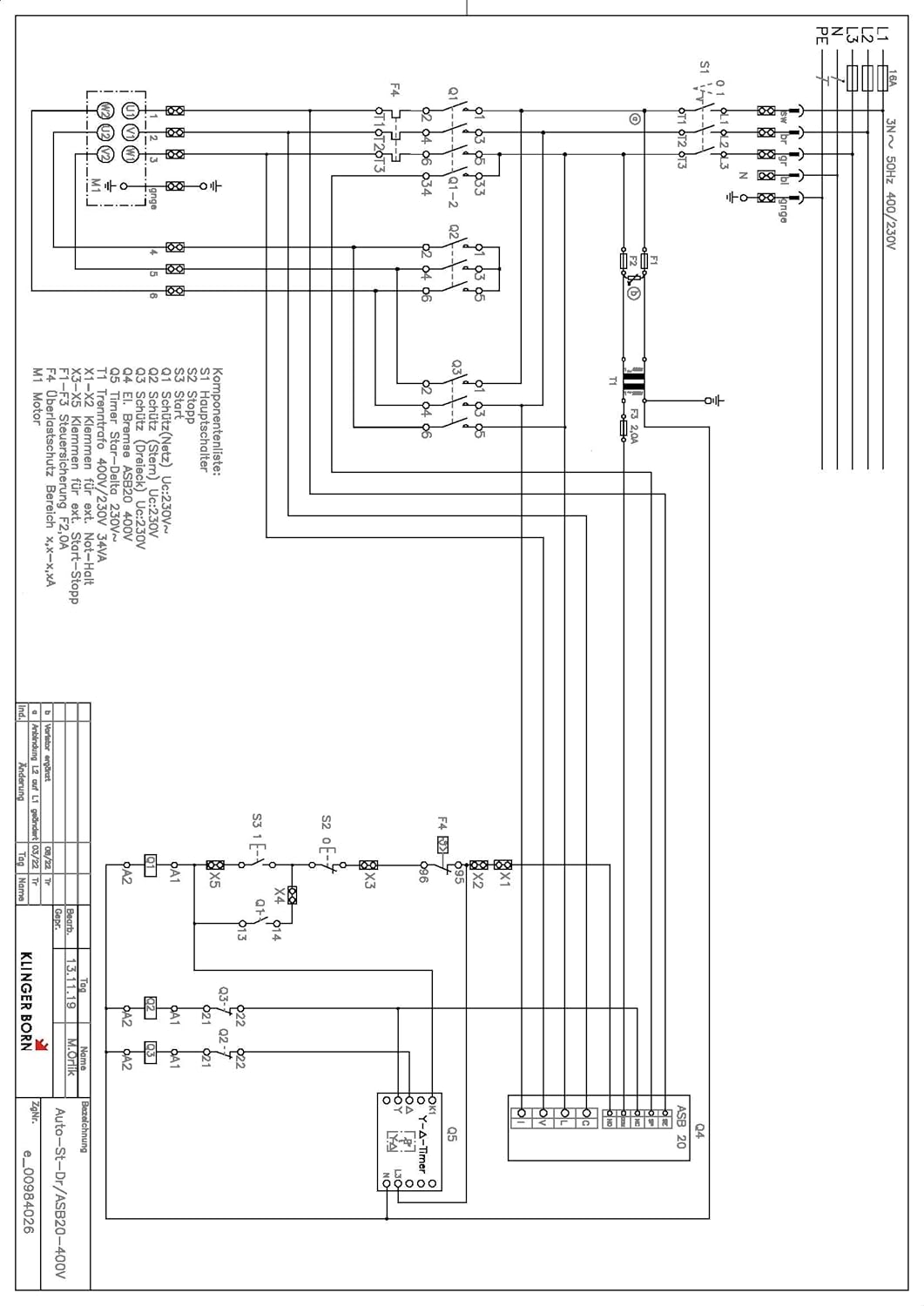 Stern-Dreieck-Starter, automatisch, bis 7,5kW mit elektr. Bremse, Hauptschalter