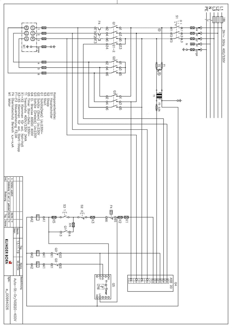 Stern-Dreieck-Starter, automatisch, bis 7,5kW mit elektr. Bremse, Hauptschalter