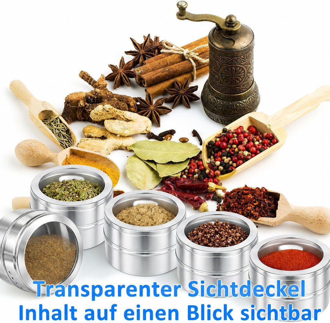 LYCN 40er Set Magnetische Gewürzdosen Edelstahl, 90ml Gewürzbehälter für Kühlschrank & Grill, Platzs