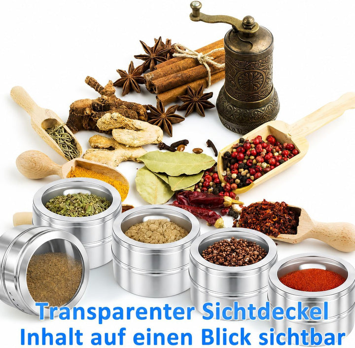 LYCN 40er Set Magnetische Gewürzdosen Edelstahl, 90ml Gewürzbehälter für Kühlschrank & Grill, Platzs