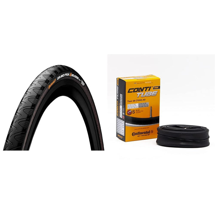 Continental Fahrradreifen Grand Prix 4 Season 32 Bundle mit Luftschlauch Fahrrad Tour 28, Season 32