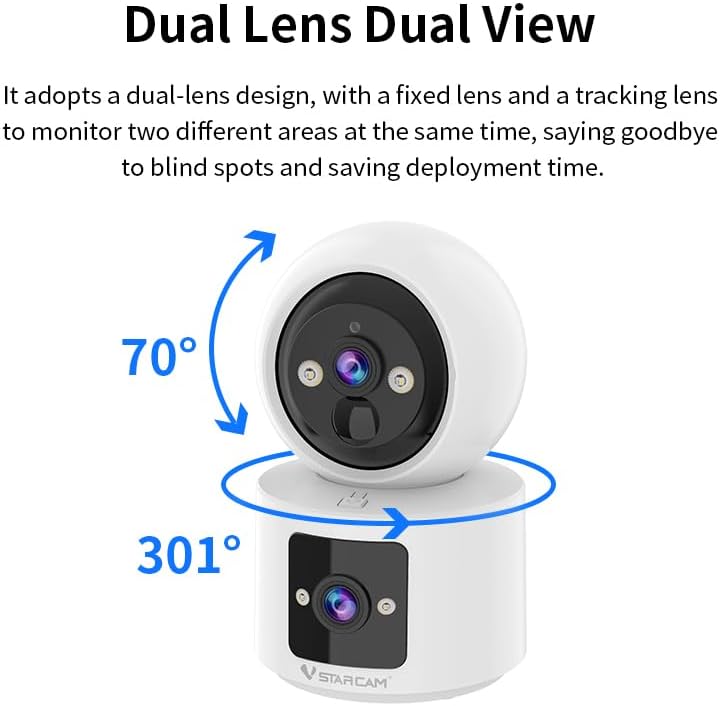 VSTARCAM Innen-Überwachungskamera mit Dual-Lens 8 GB Micro SD Karte, EIN TIPP Anruf, PIR Bewegungser