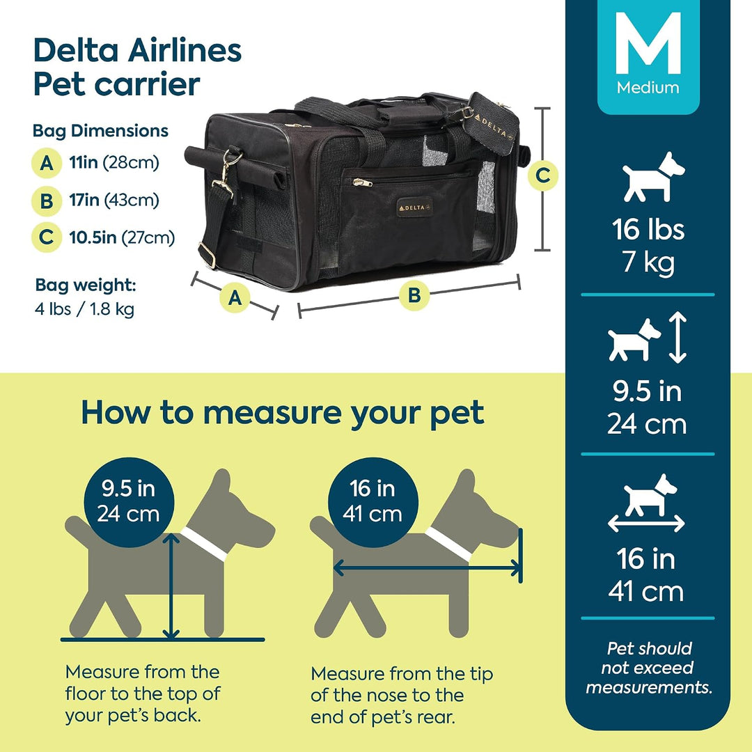 Sherpa Tragetasche für Haustiere, Schwarz L 43 x B 28 x H 27 cm Delta Airlines Transportbox für Haus