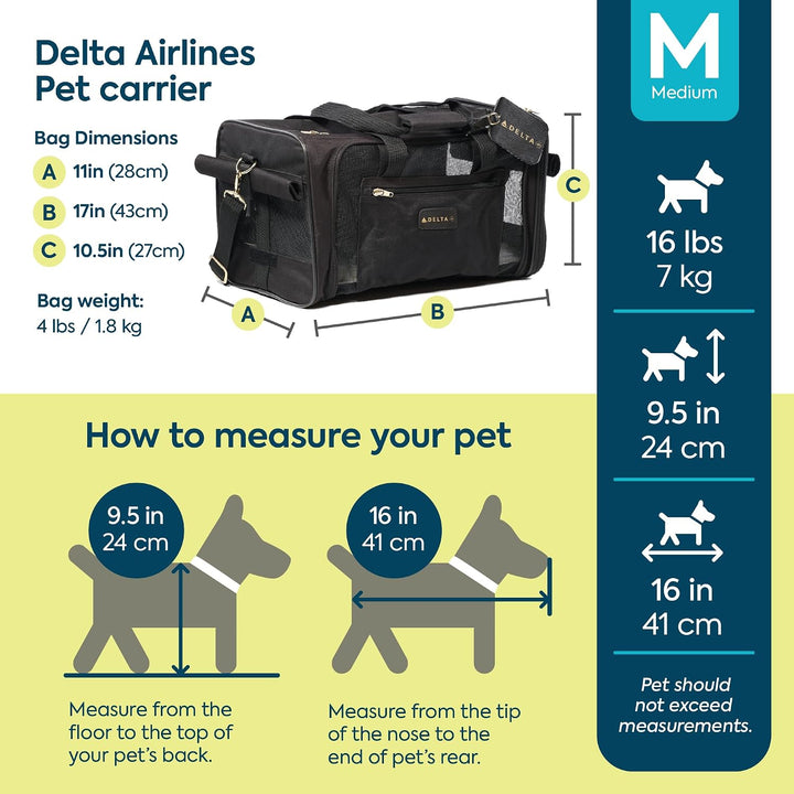 Sherpa Tragetasche für Haustiere, Schwarz L 43 x B 28 x H 27 cm Delta Airlines Transportbox für Haus