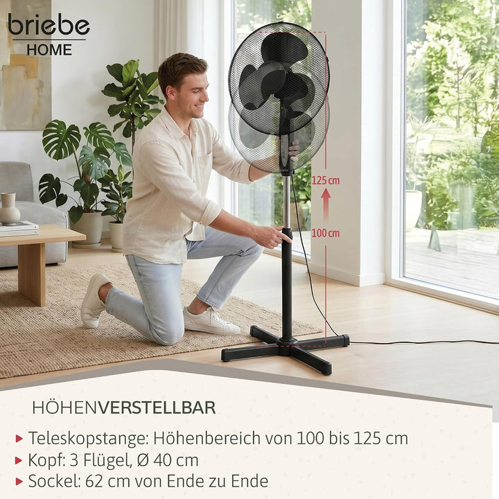 briebe Standventilator mit Fernbedienung, 40 cm, Leise, Timer, Oszillierend, 3 Betriebsmodi, 3 Gesch