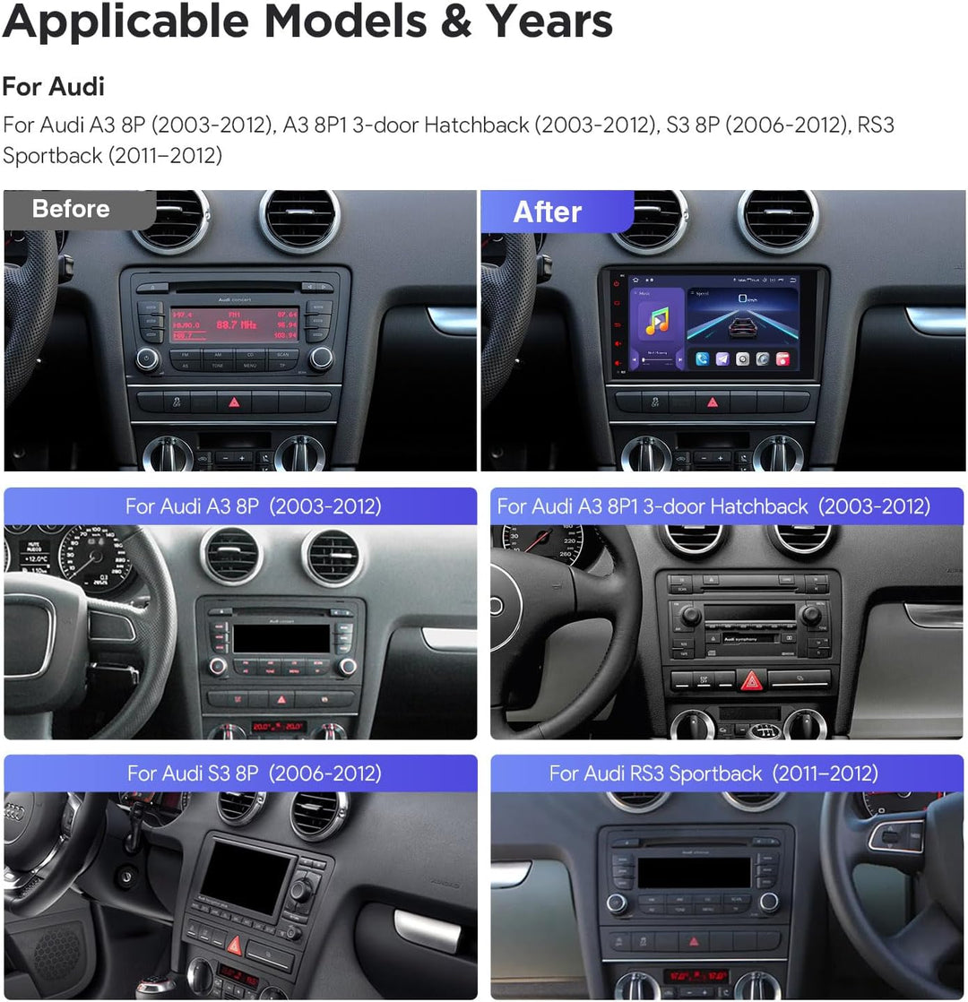 XTRONS Android 12 Autoradio mit Navi für Audi A3 S3 RS3,Snapdragon 665 Octa Core 6GB 128GB,Integrier