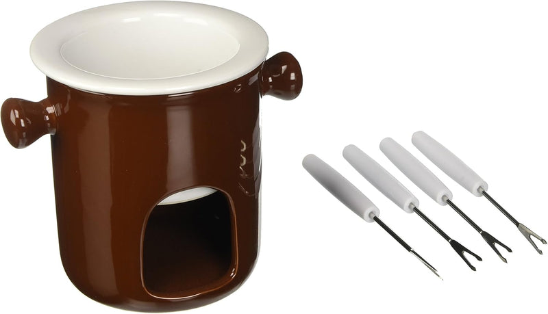 Home 85906 Service Fondue für Schokolade mit 4 Gabeln, Porzellan, Braun, 5 Stück