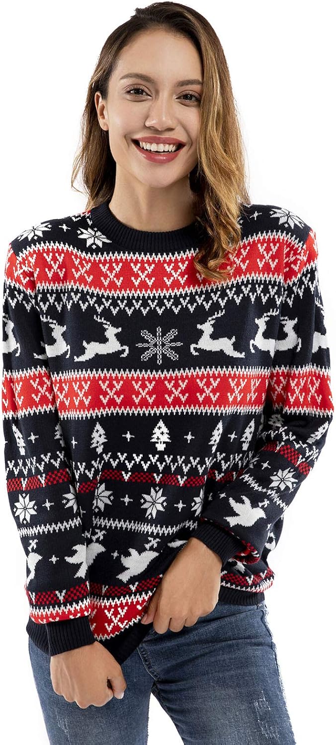 U LOOK UGLY TODAY Hässlicher Weihnachtspullover Damen Unisex lustig Chunky Fair Isle Gestrickter Fes