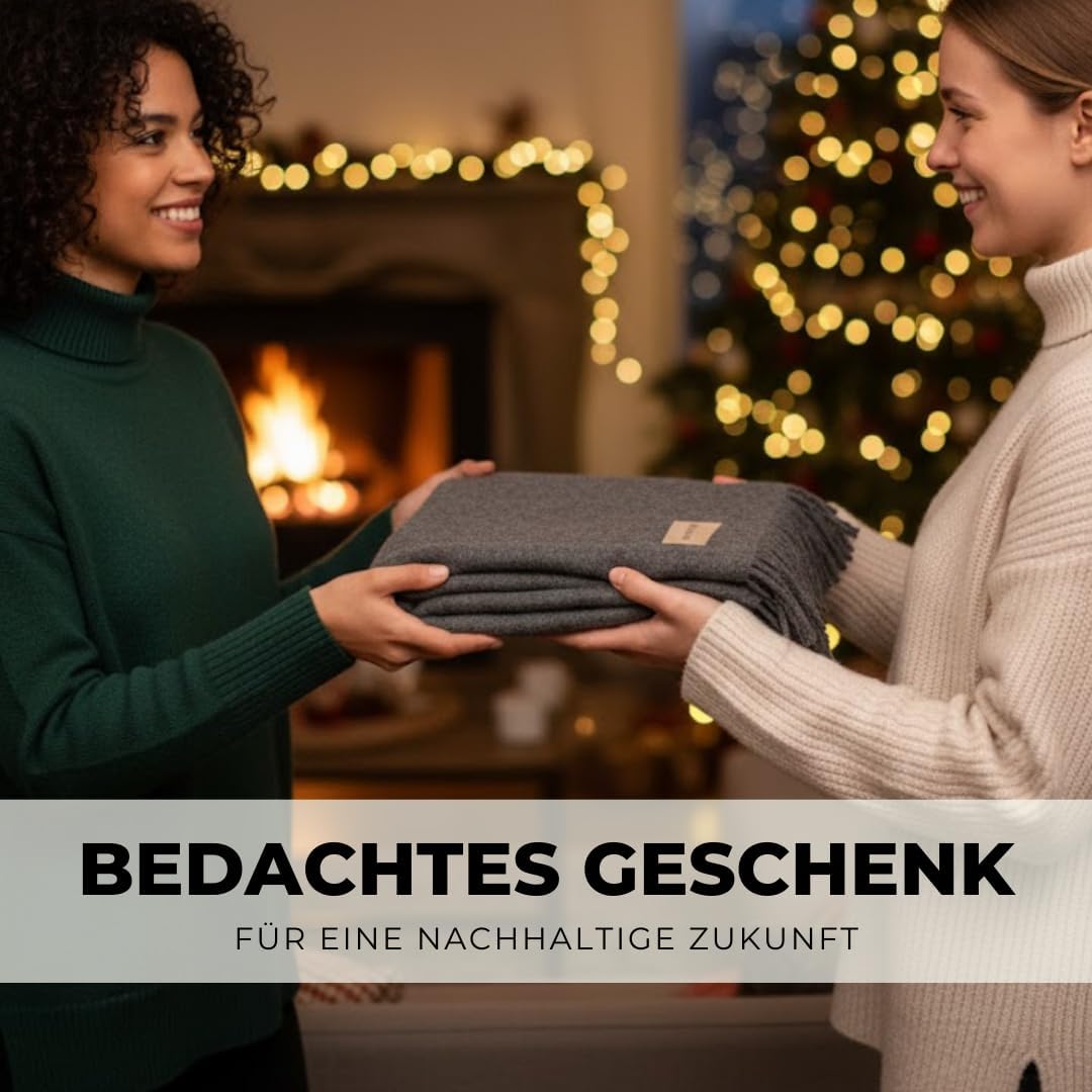 menique Milan 100% Wolldecke, Dicke Weiche Kuscheldecke Fransen Dunkelgrau | Warme Sofa- und Couchde