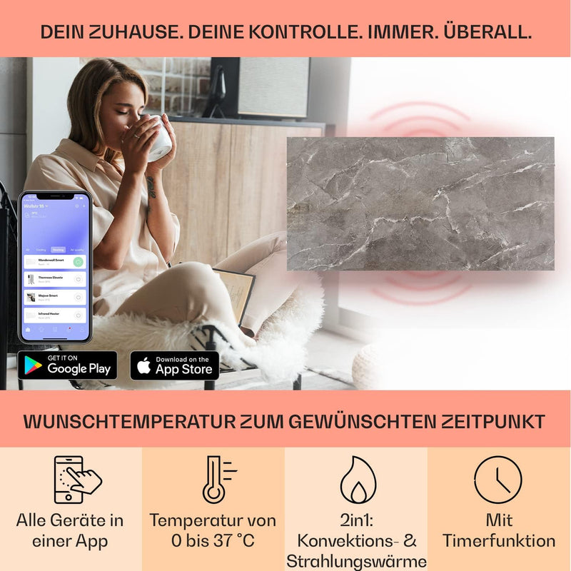 Klarstein 2-in-1 Infrarotheizung & Konvektor, Infrarotheizung mit Thermostat 700W, IP24-Infrarotheiz