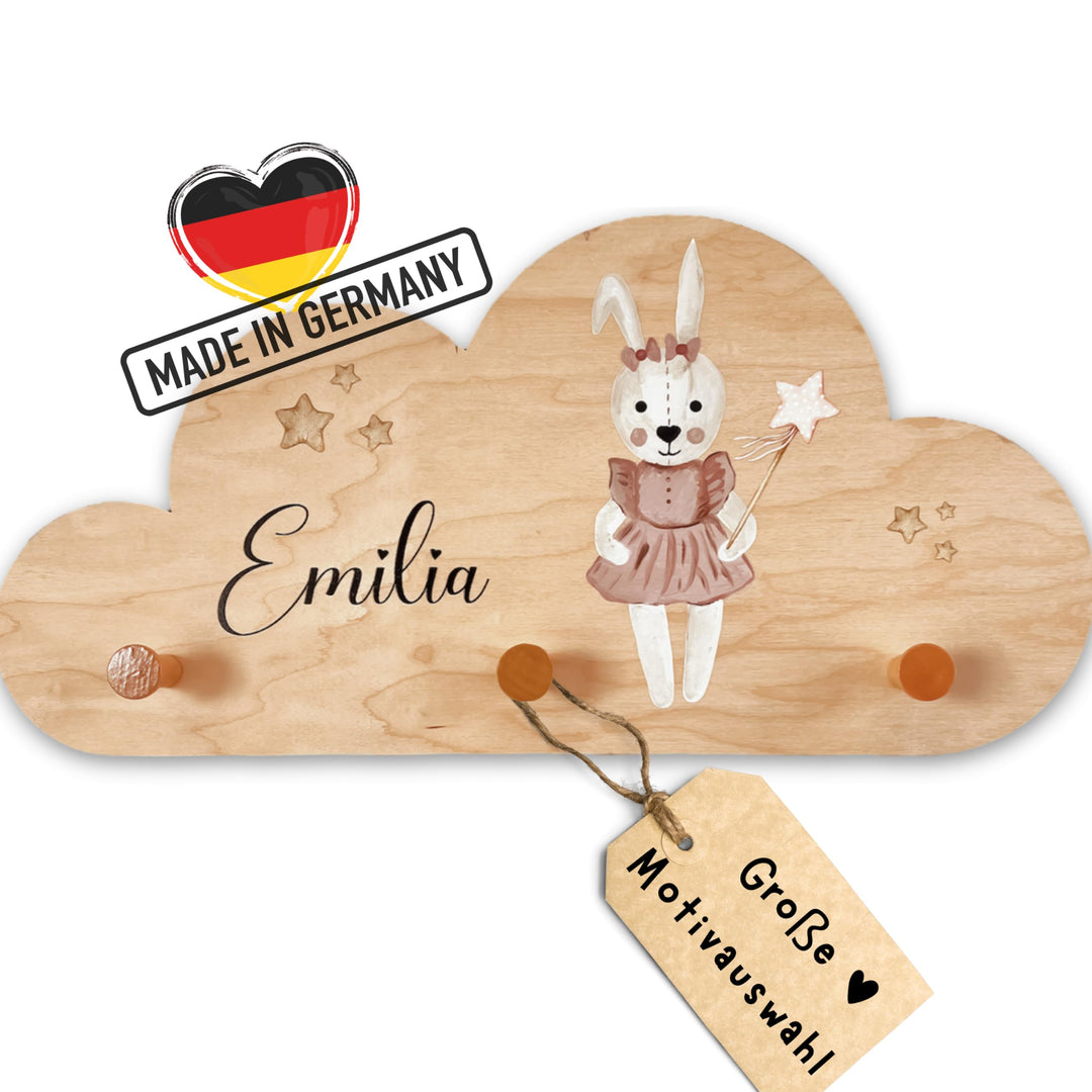 EmiliaLotte Kindergarderobe Personalisiert mit Wunschname I Garderobe Kinder aus Holz - Verschiedene