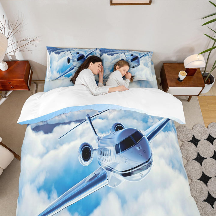 Homemissing Flugzeug Betten Set Flugzeug Drucken Bettwäsche Set 135x200cm für Kinder Jungen Mädchen