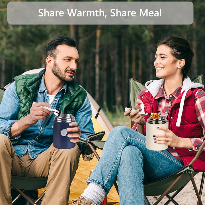 ThermobehäLter füR Essen-500Ml Thermobecher Essen Mit Faltbarer Gabel Und LöFfel, Auslaufsicher Warm