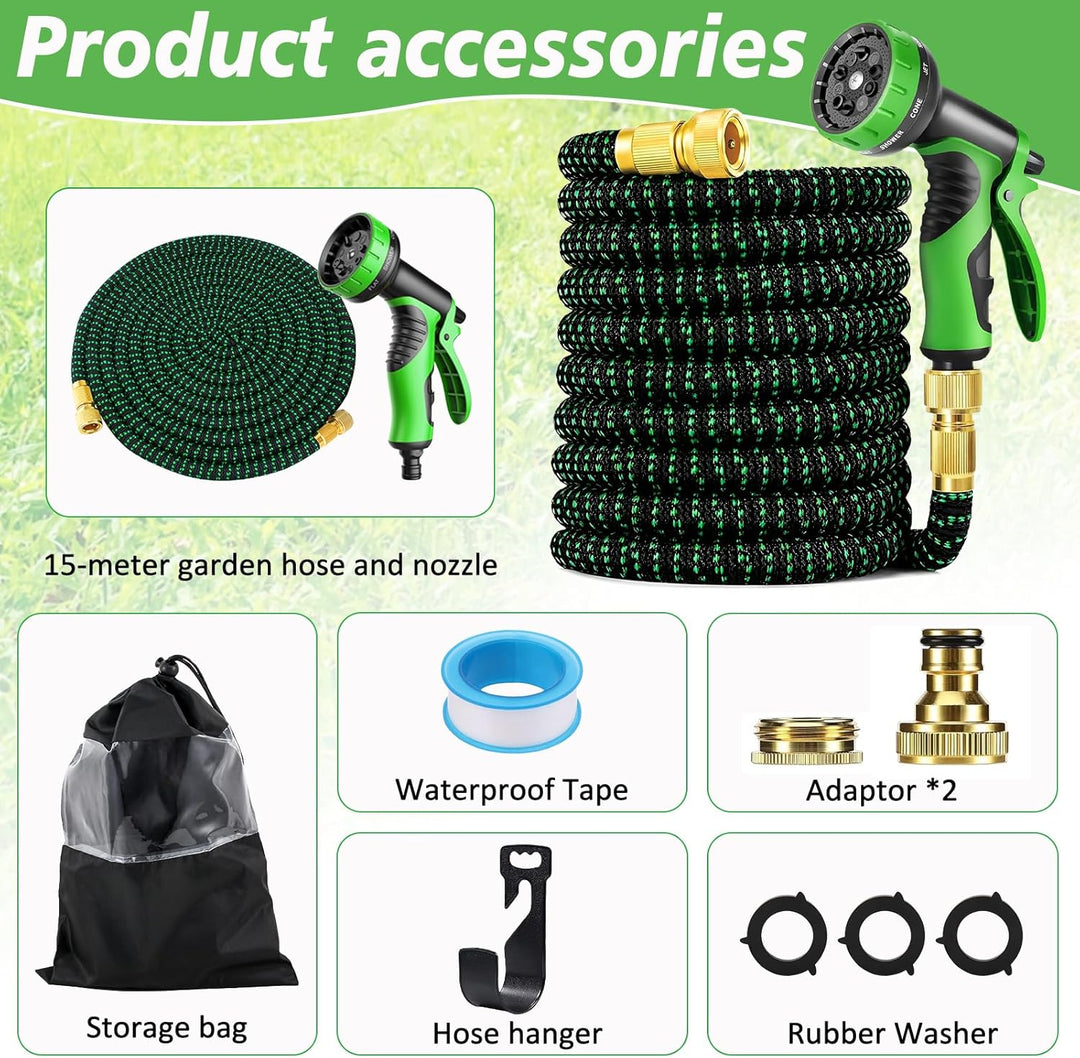 Flexibler Gartenschlauch 15 m,Wasserschlauch Flexibel,Ausziehbare Garten Schlauch Dehnbarer,Gartensc