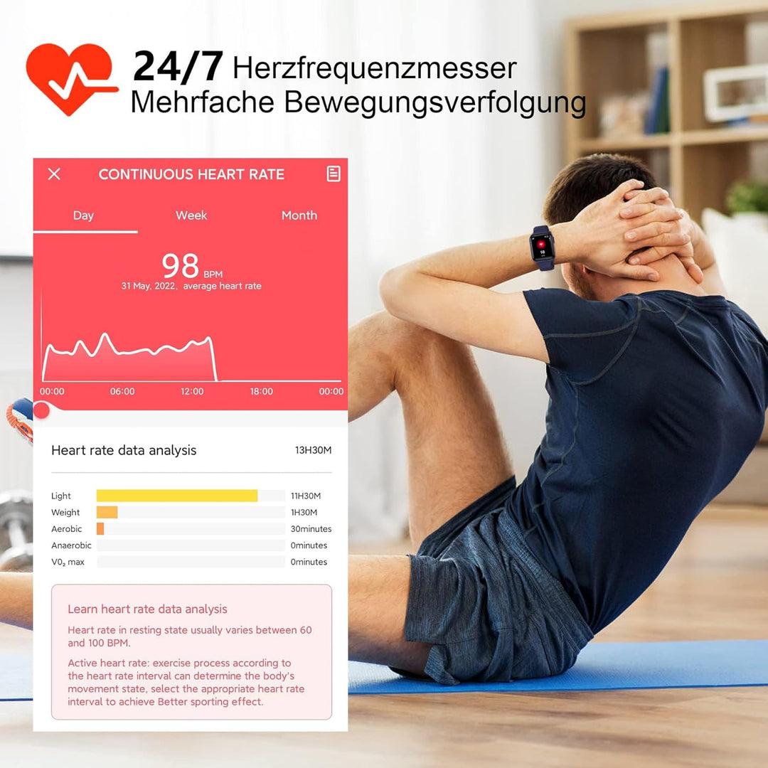 BRIBEJAT BT3 Smartwatch Damen Herren, 1.69" HD Fitnessuhr, 28 Sportmodi Fitness Tracker mit Pulsmess