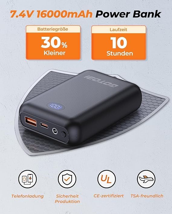 Heizweste Damen mit 16000mAh 7,4V Powerbank - Beheizbare Weste mit 9 Heizzonen und 3 Einstellbaren T