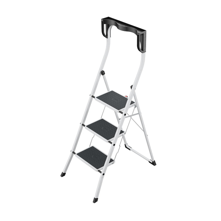 Hailo K75 ComfortLine Klapptritt - 3-stufige Trittleiter aus Stahl mit Sicherheitsbügel und Ablagesc