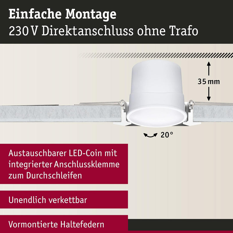 Paulmann 92465 LED Einbauleuchte Base Smart Home Zigbee Basisset schwenkbar rund 230V 3x4,9W 3x430lm