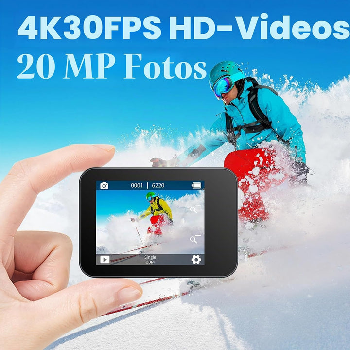 AKASO Action cam/Unterwasserkamera 4K WiFi 40M EIS Anti-Shake Action Kamera 4X Zoom mit Touchscreen,