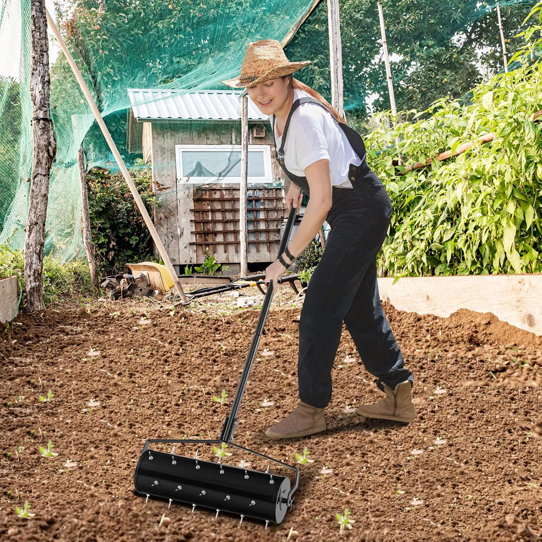 SOARS Rasenlüfter Walze, Rasenbelüfter mit 3,5cm Nägeln &amp; Stiel, Handvertikutierer befüllbar, Garten
