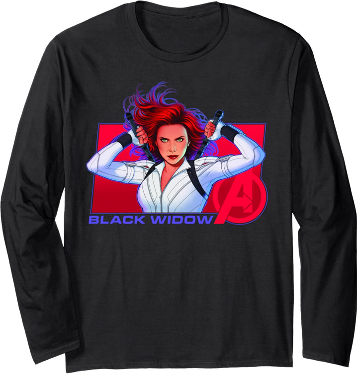 Marvel Black Widow Purple Hue Portrait Logo Langarmshirt