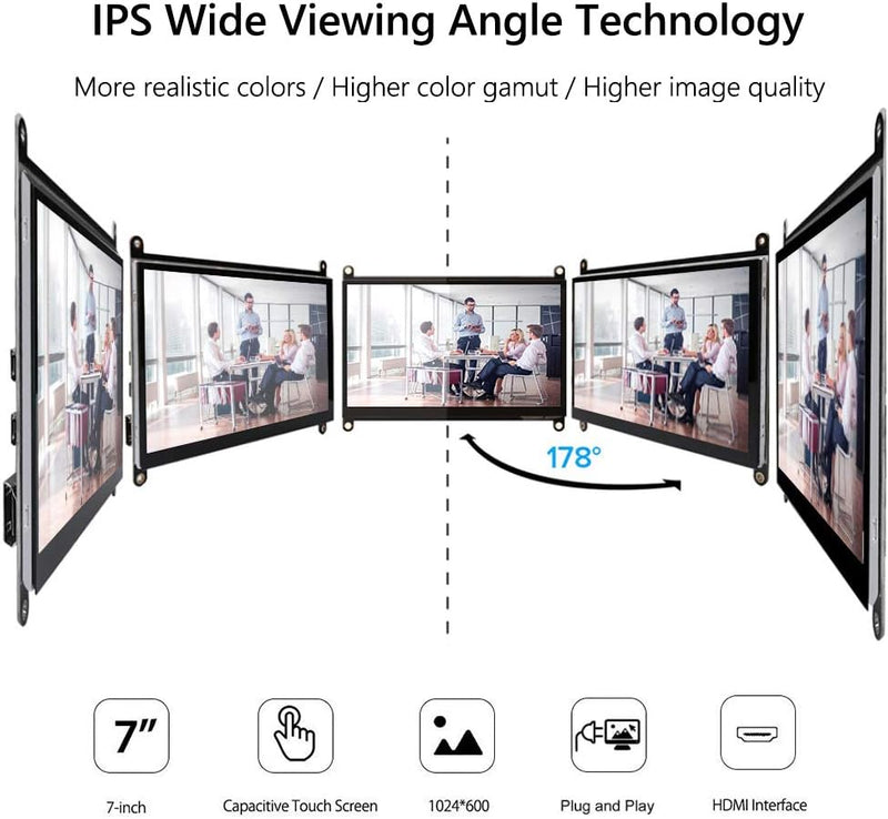 7 Inch Touch Screen Monitor for Raspberry Pi, Portable IPS Display 1024 * 600 HDMI Touchscreen with