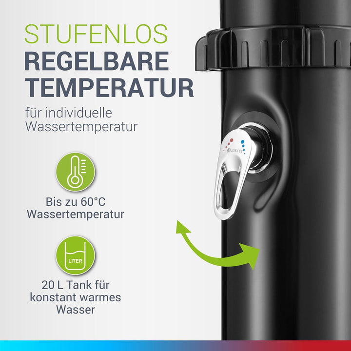 Juskys Solardusche Victoria 20/35 Liter – max. 60 °C ohne Stromanschluss – schwenkbarer Duschkopf &