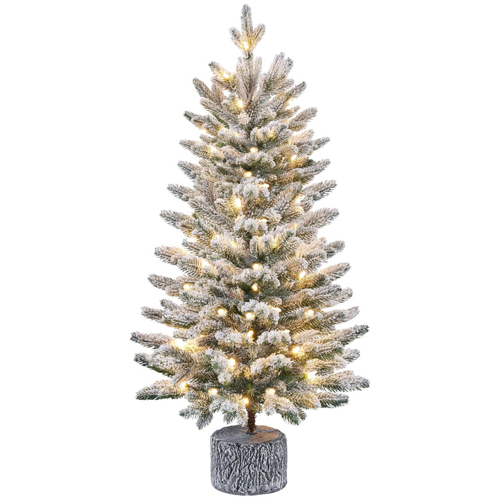 Yaheetech 94 cm Mini Künstlicher Weihnachtsbaum mit Schnee, Eingetopfter Tannenbaum mit 50 LEDs in W