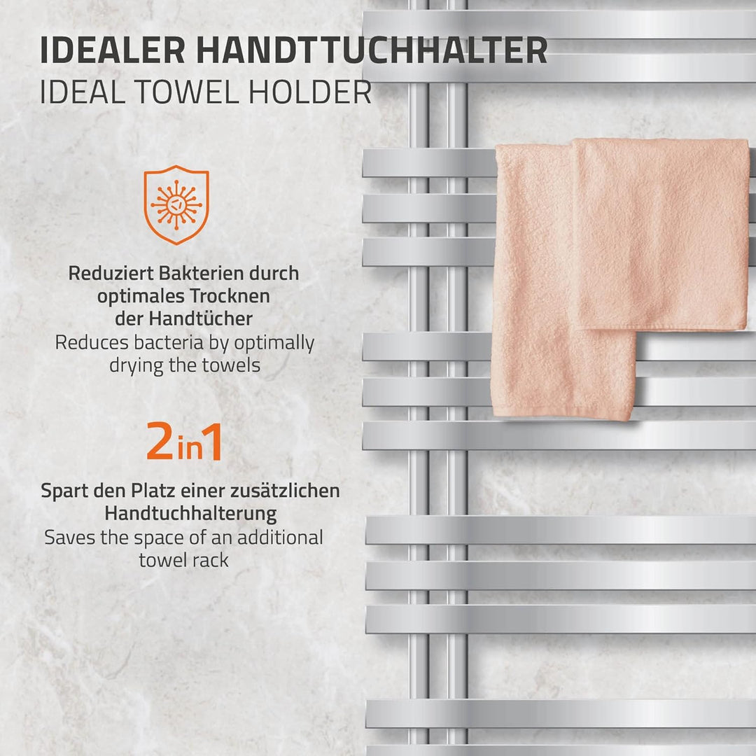 ECD Germany Iron EM Design Badheizkörper Elektrisch mit Heizstab 1200 W - 500 x 1200 mm - Chrom - De