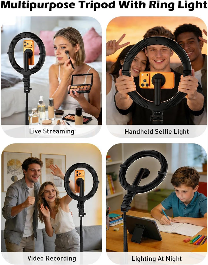 CloudValley 10" Magnet Ringlicht mit 76" Stativ, Handy Stativ mit 5000mAh wiederaufladbarem Licht, F
