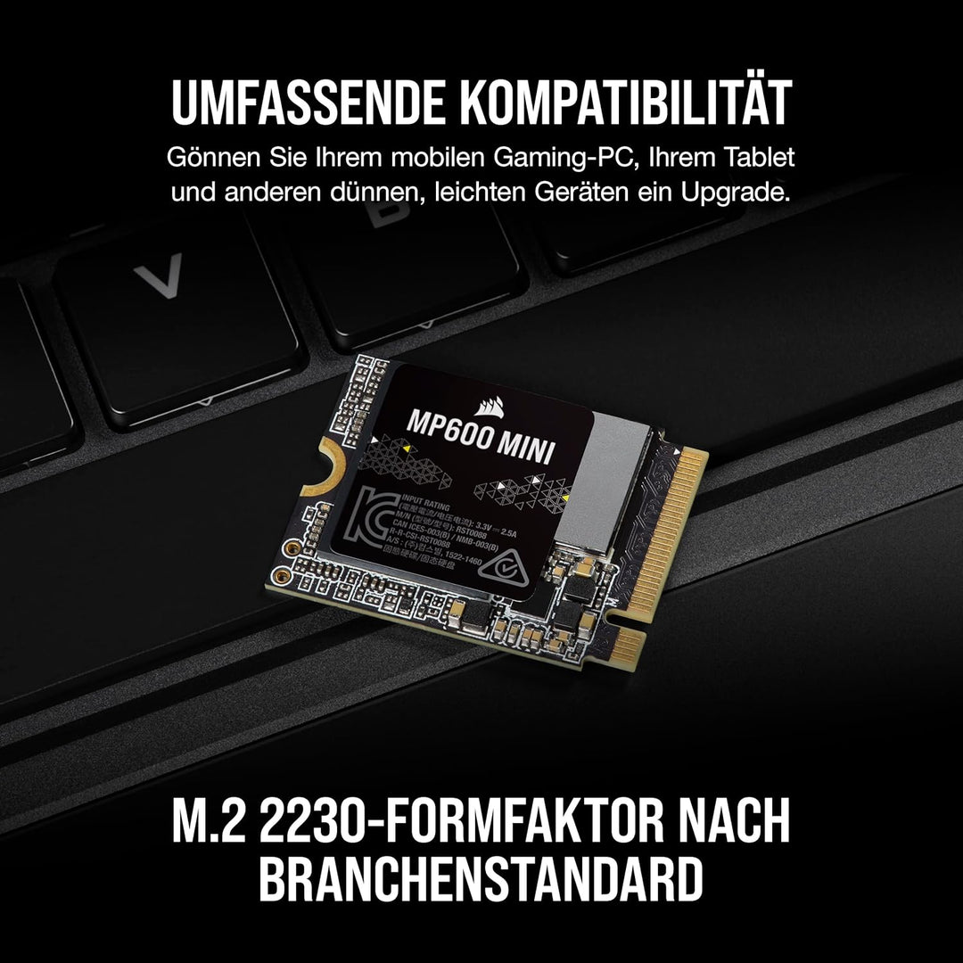 Corsair MP600 Mini 1 TB M.2 NVMe PCIe x4 Gen4 SSD – M.2 2230 – Bis zu 7.000MB/Sek. Sequentielles Les