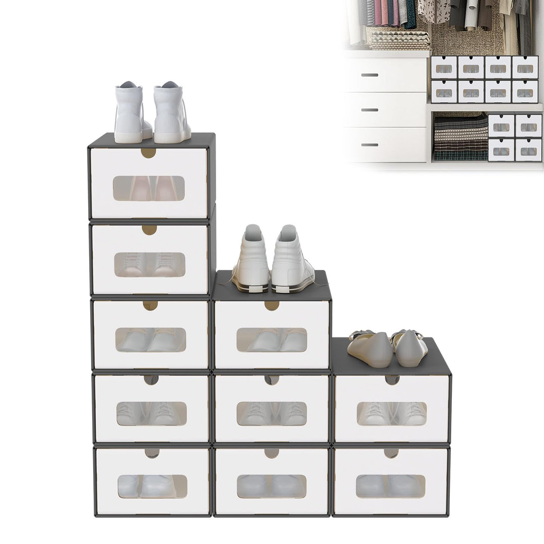 UISEBRT 30er Boxen-Set,Schuhboxen Stapelbar,Aufbewahrungsbox Schubladen mit Transparentes Sichtfenst