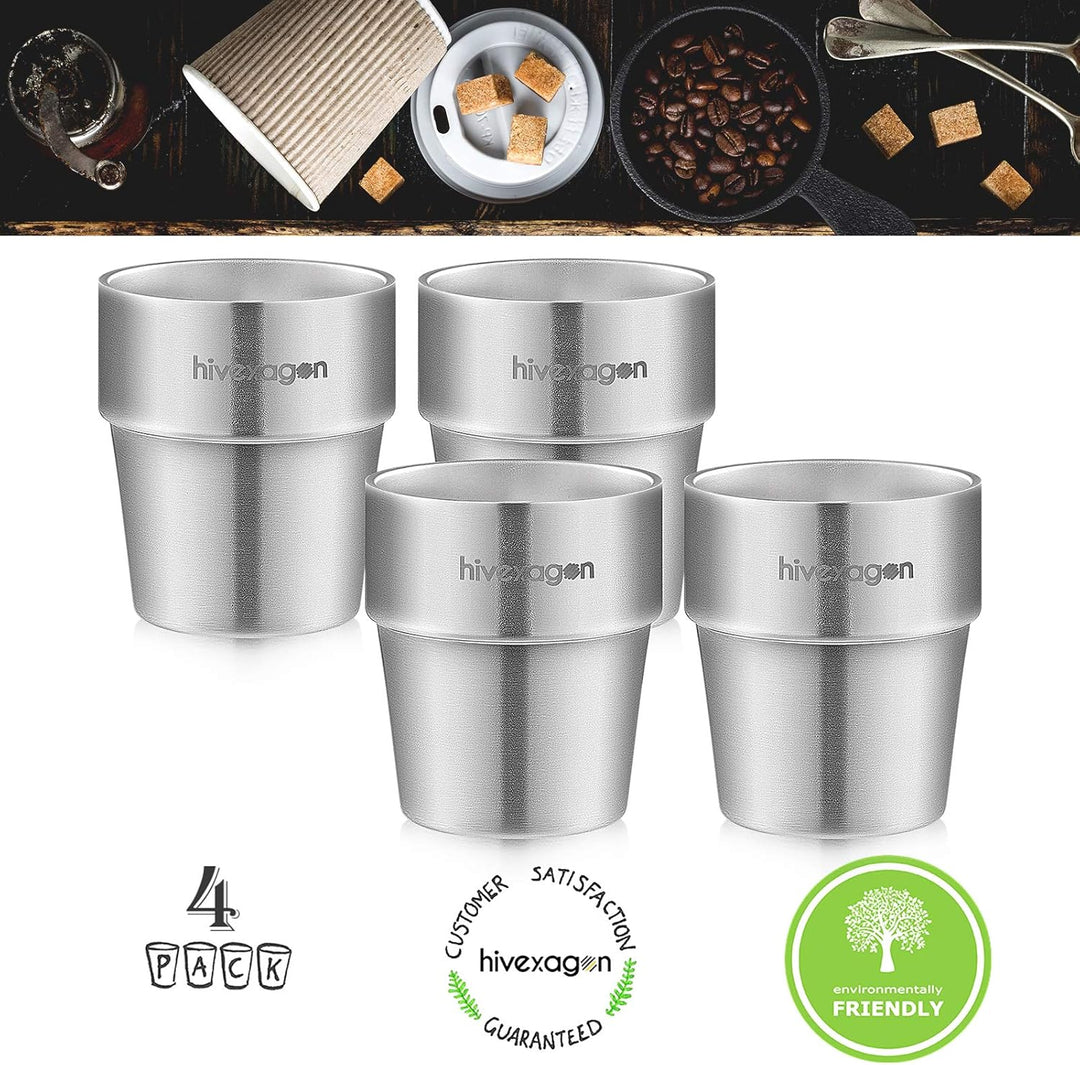 Hivexagon 300ml Set aus 4 Doppelwandigen Edelstahl becher edelstahl tasse- Ideal Für Kalte Getränke