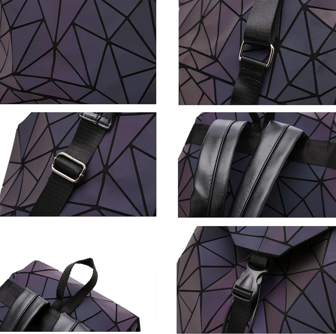 Nevenka Laptop Rucksack Geometrisch für Damen Holographisch Outdoor Rucksack Mädchen mit Verstellbar