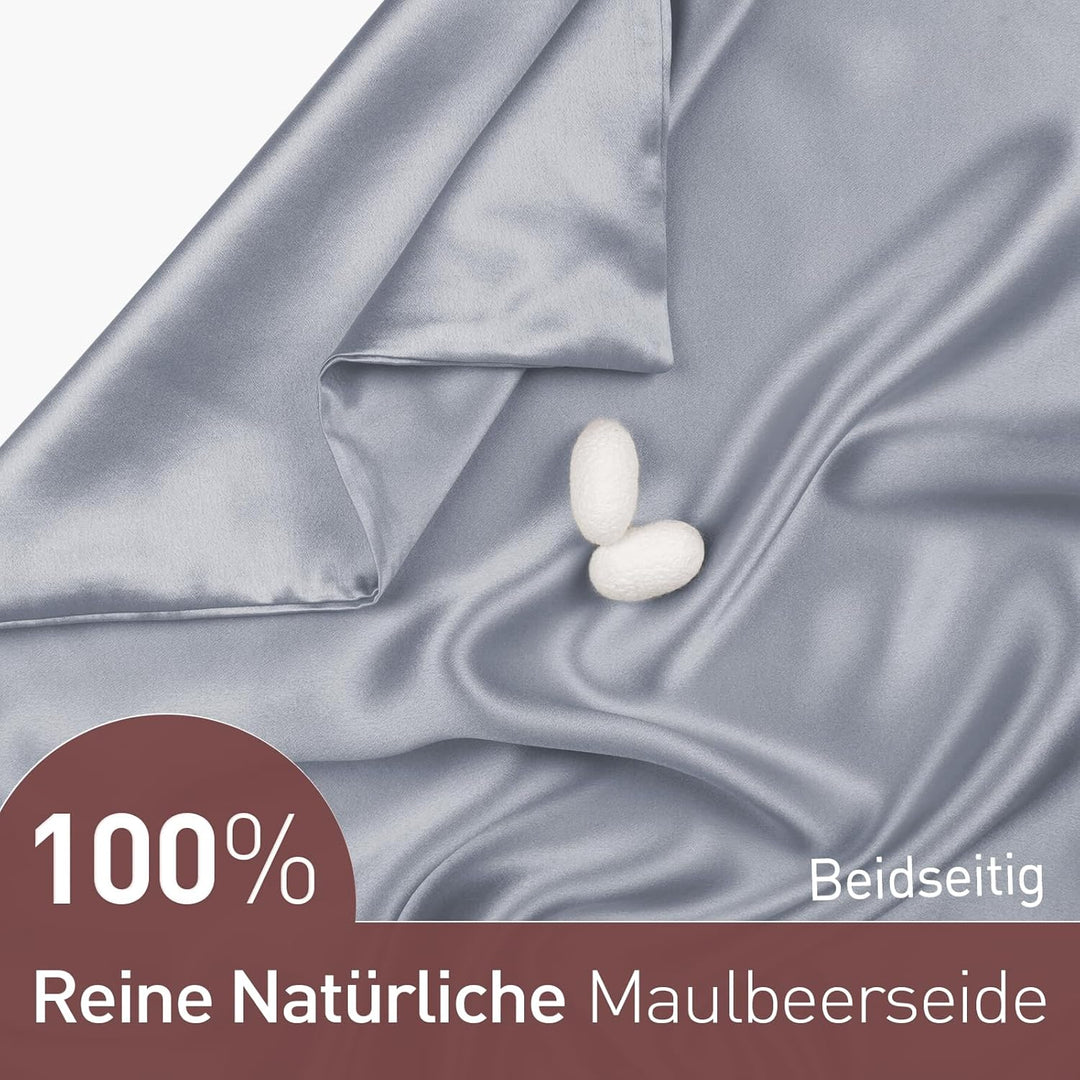Joyhabit Seidenkissenbezug 80x80, Silbergrau, 16MM Silk Pillowcase aus 100% Bio Maulbeerseide, Super