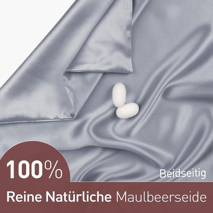 Joyhabit Seidenkissenbezug 80x80, Silbergrau, 16MM Silk Pillowcase aus 100% Bio Maulbeerseide, Super