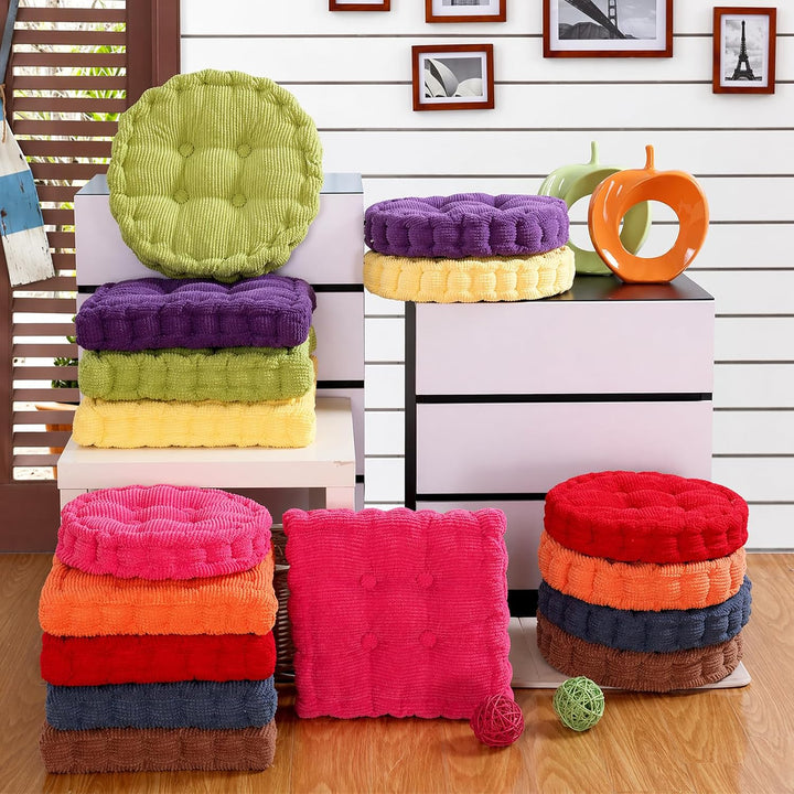 Sitzkissen Stuhlkissen Outdoor, 2er Set Sitzkissen Rund 40x40cm | Dicke Steppkissen Bodenkissen Gart