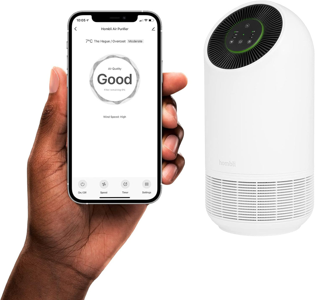 Hombli Smart Air Purifier mit 3 Lagen-Filterung, HEPA 13, Luftreiniger, ultraleise, App-, Sprachsteu