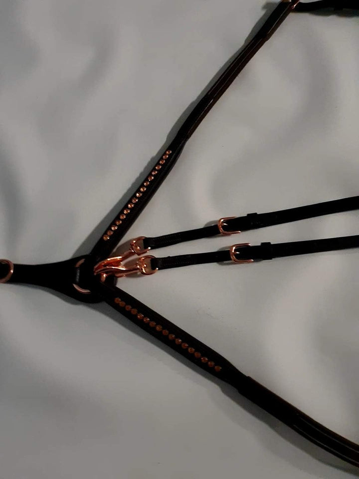 Vorderzeug Deister Braun Roségold Rosa Dunkelbraun Leder weich Strass Glitzer Hilfszügel Tysons (X F