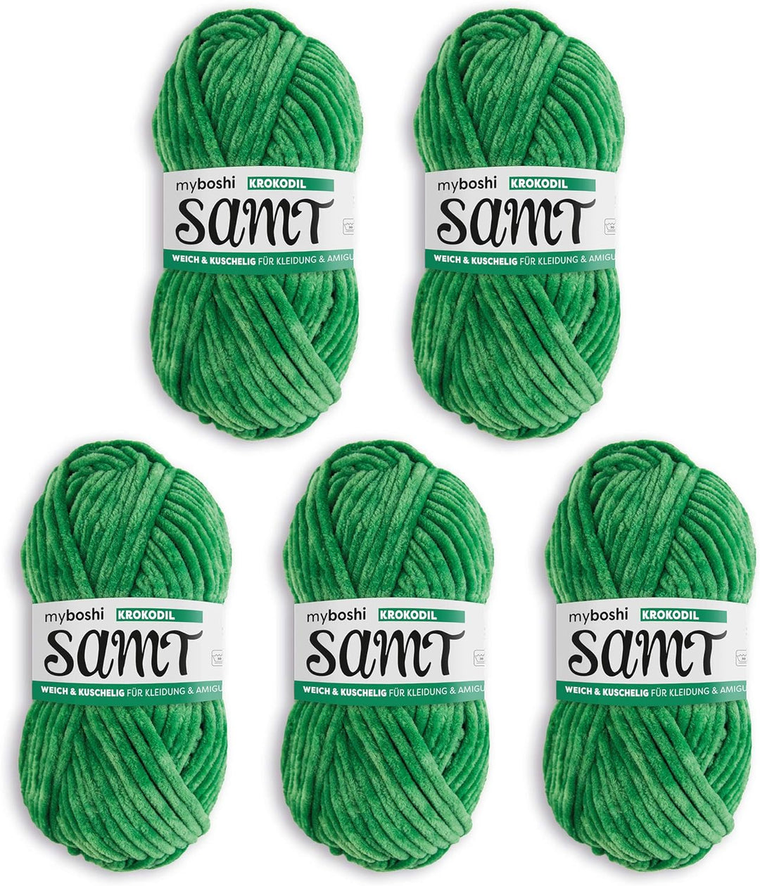myboshi Samt, 100% Chenille-Garn, Grün - Krokodil, 100g, 100m, 5 Knäuel, Wolle zum Häkeln und Strick