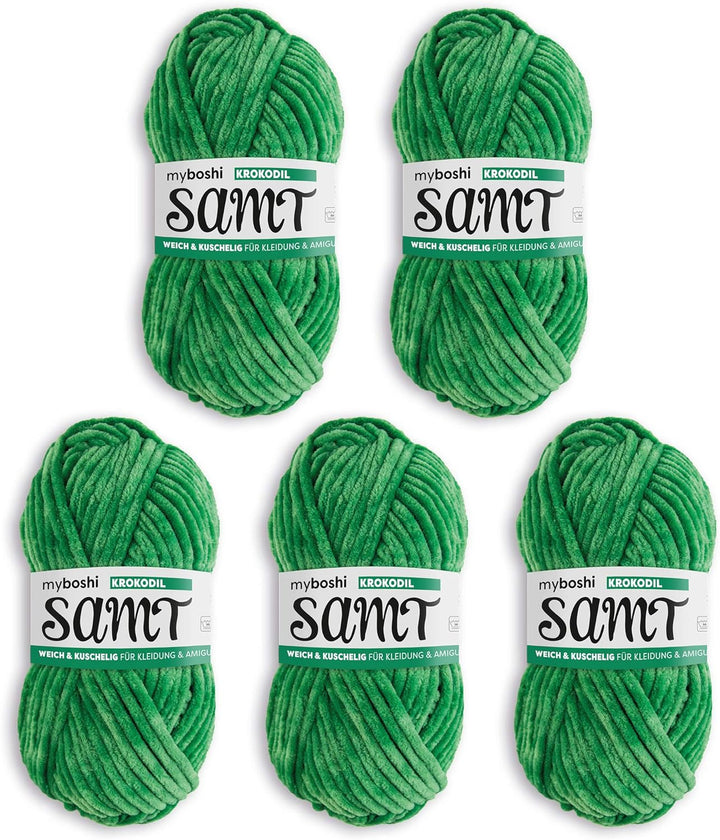 myboshi Samt, 100% Chenille-Garn, Grün - Krokodil, 100g, 100m, 5 Knäuel, Wolle zum Häkeln und Strick