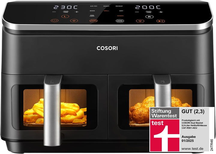 COSORI Heissluftfritteuse 2 Kammern Airfryer, 8-in-1 Dual Zone Air Fryer XXL 8,5 L, Heissluftfritteu
