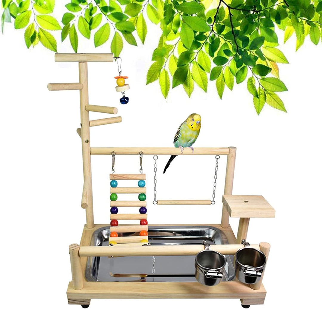 RoseFlower Vogelspielplatz Papageien Spielplatz, Naturholz Vogel Spielständer mit Feeder Cups Leiter