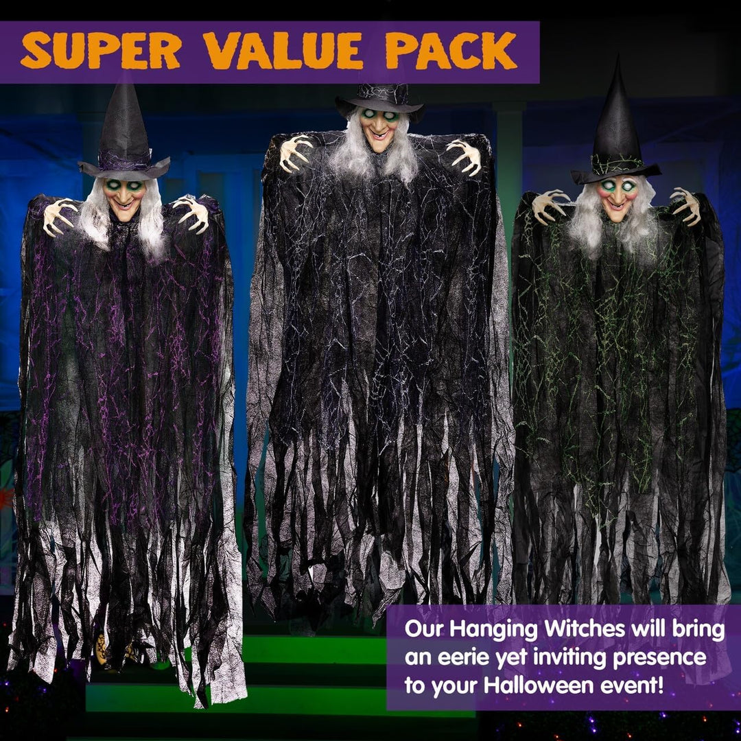 JOYIN 3 Stück Halloween hängende Hexen mit biegsamen Armen, 89,7 cm, Halloween hängende Dekorationen