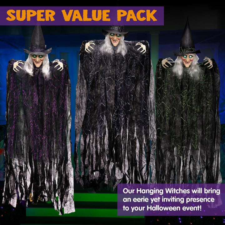 JOYIN 3 Stück Halloween hängende Hexen mit biegsamen Armen, 89,7 cm, Halloween hängende Dekorationen
