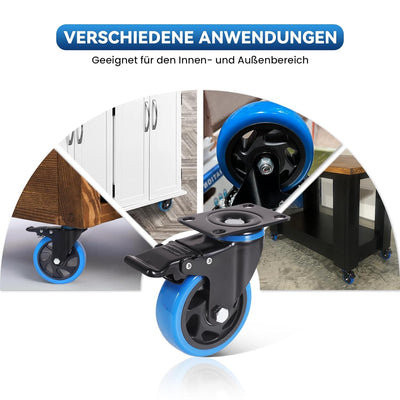 BAOLIHUI 125mm Schwerlastrollen Blau 4er Set Möbelrollen Bis zu 800KG, 360 Grad Doppelverriegelung R