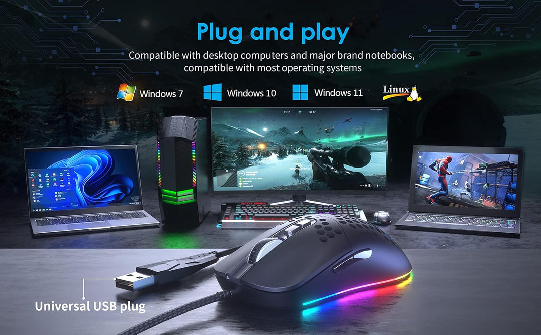 Gaming Maus 7200 DPI RGB Waben Design für PC Laptop C306, C306